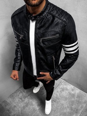 Men's Leather Jacket - Black-White OZONEE YD/BF59359Z