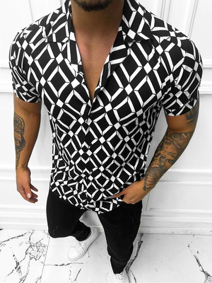 Men's shirt with short sleeves black-white OZONEE E/1400/227