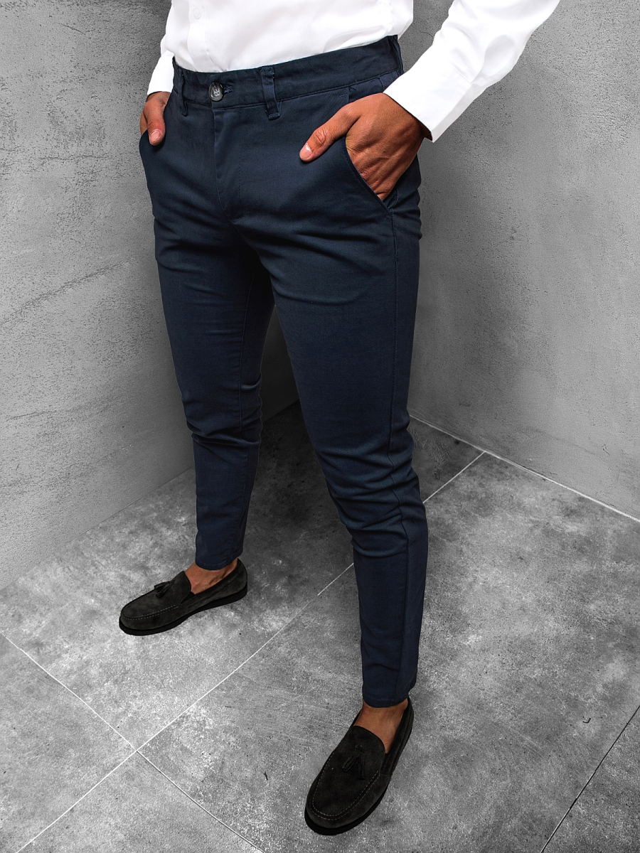 Men's Chino Pants Navy blue OZONEE JB/JP1143/7 - Men's Clothing | Ozonee