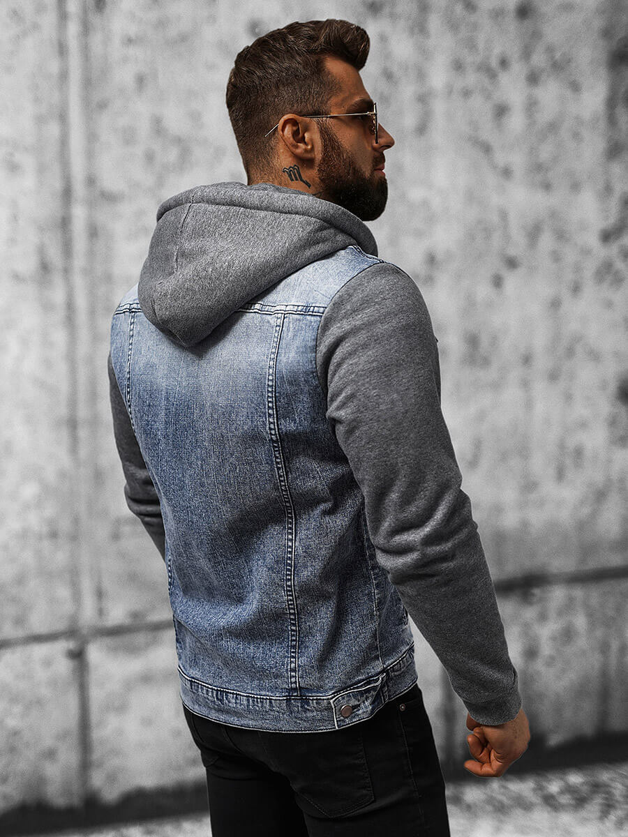 Hooded Denim Jacket - Denim blue/gray - Men