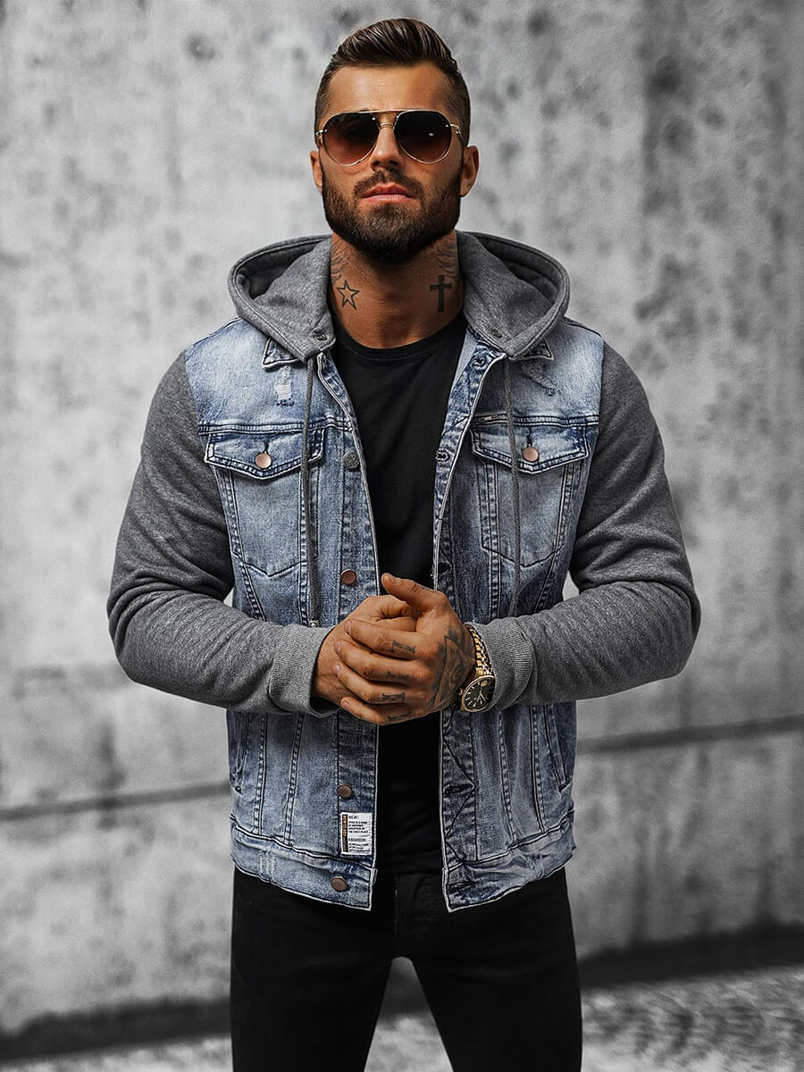 Hooded Denim Jacket - Denim blue/gray - Men