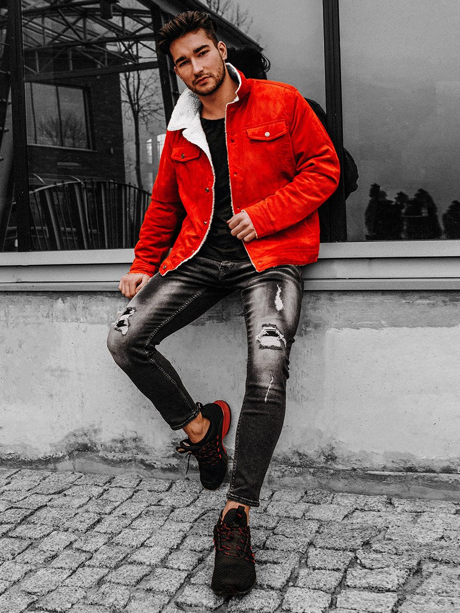 Orange Denim Jacket Mens, Mens Orange Jeans Jacket