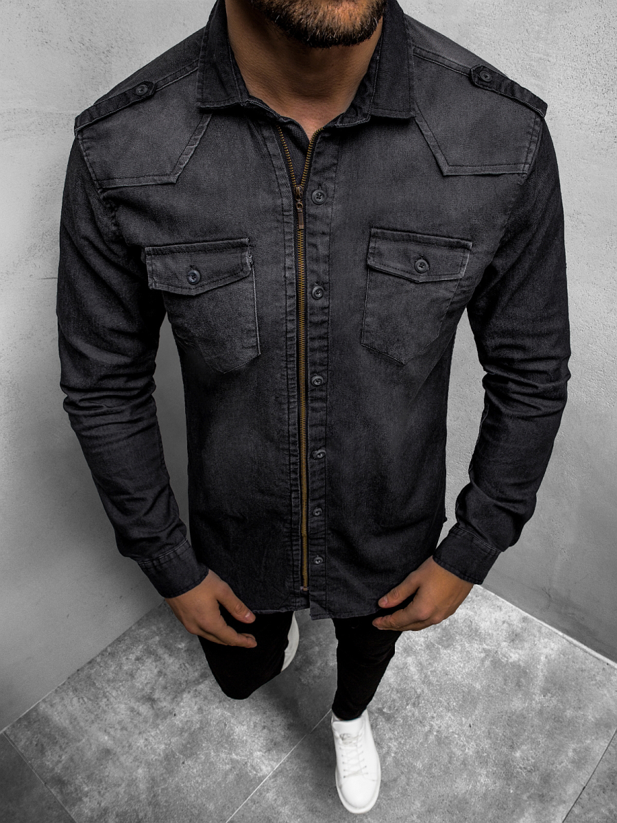 Men's Denim Shirt - Black OZONEE O/3271Z - Men's Clothing | Ozonee