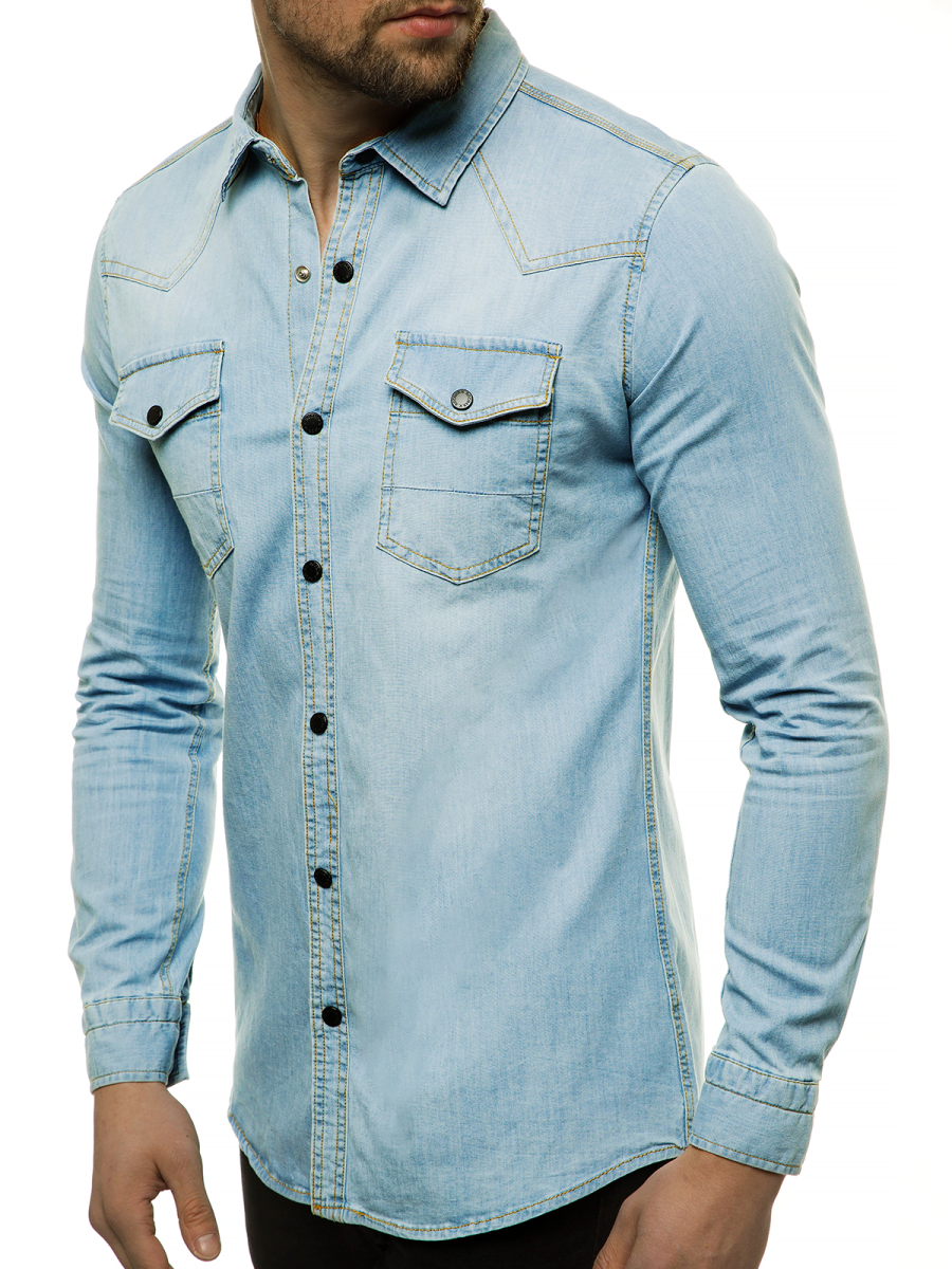 Men's Denim Shirt - Light Blue OZONEE R/3053 - Men's Clothing | Ozonee