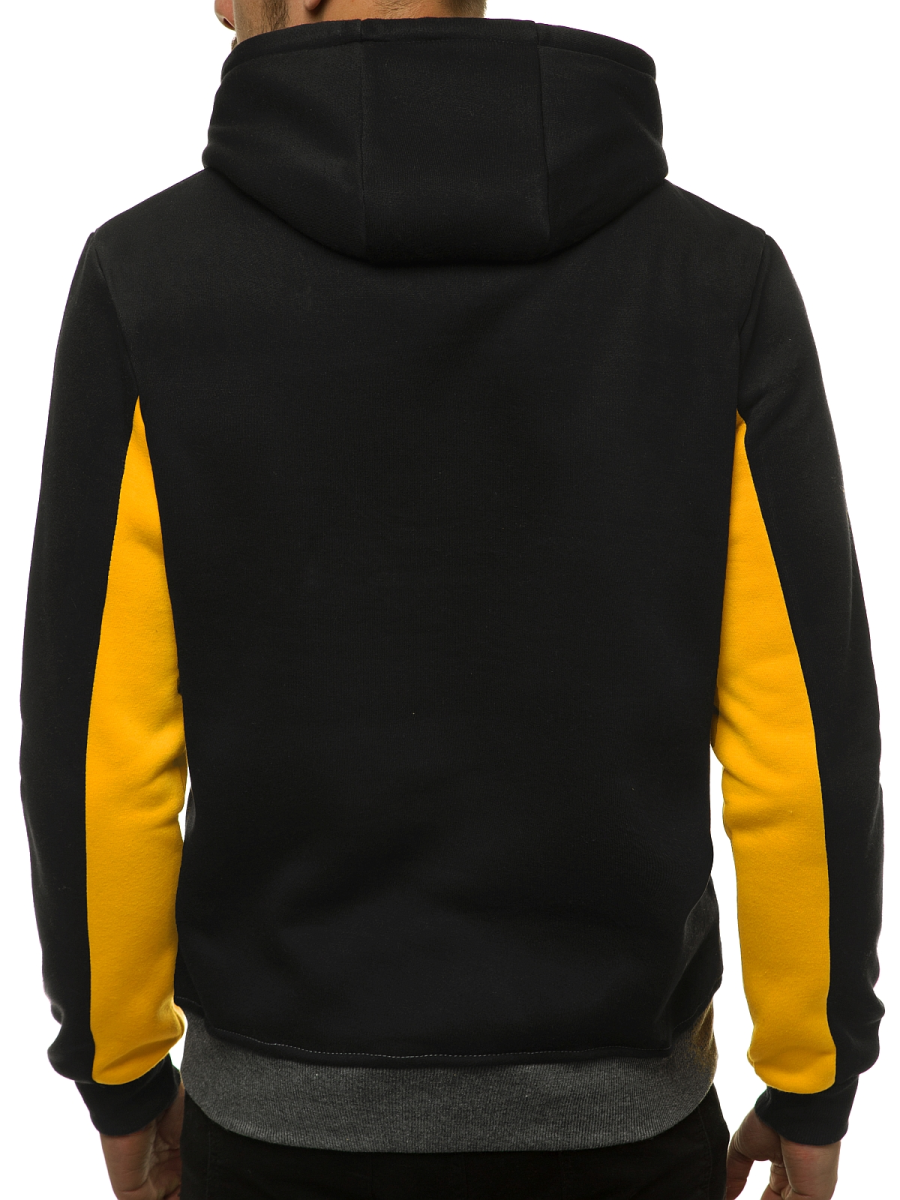 Men's Hoodie BlackYellow OZONEE JS/KS2162 Men's Clothing Ozonee