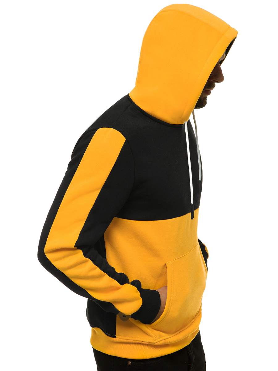 Men's Hoodie BlackYellow OZONEE JS/KS2165 Men's Clothing Ozonee