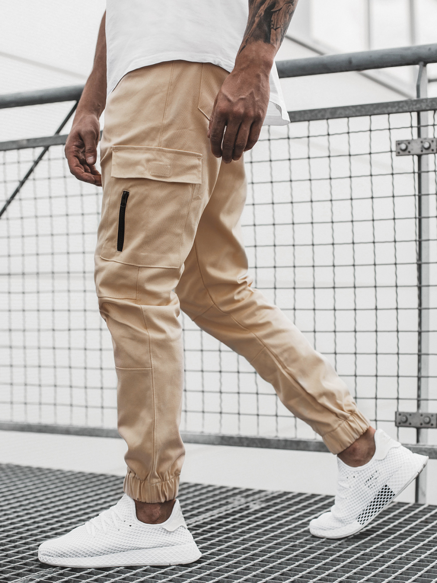 Men's Joggers - Beige OZONEE O/11104 - Men's Clothing | Ozonee