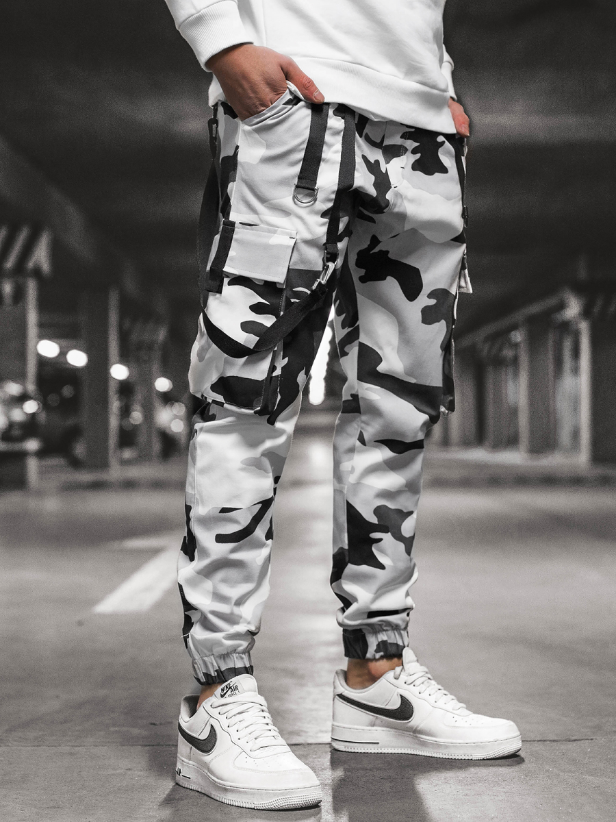 Men's Joggers - Black-White OZONEE O/11106 - Men's Clothing | Ozonee