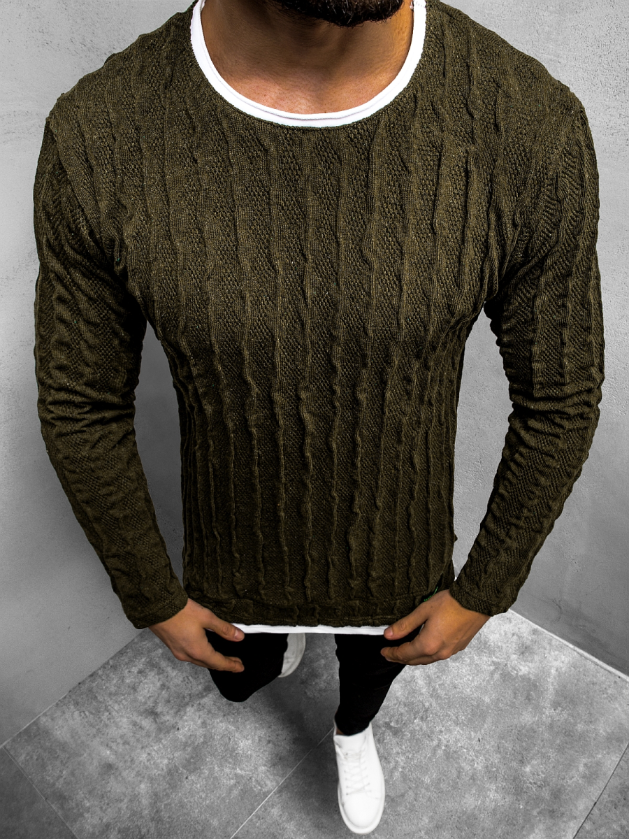 Men's Jumper - Khaki OZONEE MACH/2137Z - Men's Clothing | Ozonee