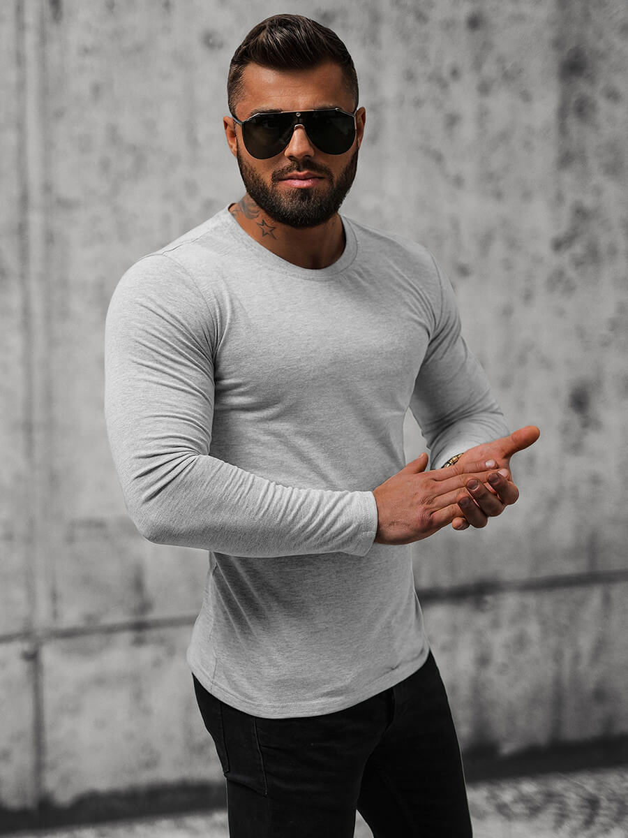 Men's Long Sleeve T-Shirt - Grey OZONEE O/B260 - Men's Clothing