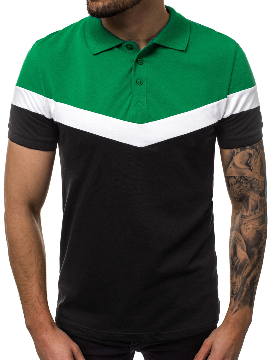 Men's Polo Shirt - Green-Black OZONEE O/1501 - Men's Clothing | Ozonee