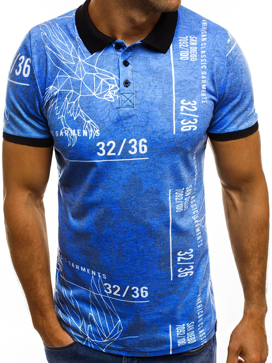 OZONEE MACH/5016P Men's Polo Shirt - Blue - Men's Clothing | Ozonee