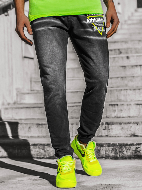 Men's Jogger Jeans Black-Green OZONEE JS/KK1105