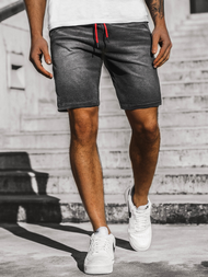 Men's Denim Shorts Black-Red OZONEE JS/KK1071