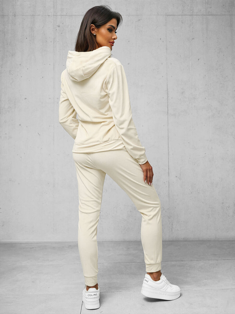 Women's Velour Tracksuit Set - Ecru OZONEE O/8C1175/155Z