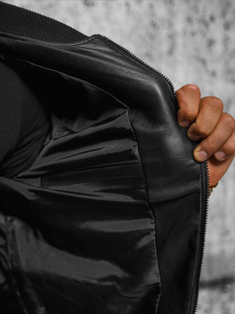 Men's Leather Jacket - Black OZONEE JS/11Z8107