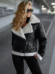 Women's Leather Jacket - Black/White OZONEE JS/11Z8177Z
