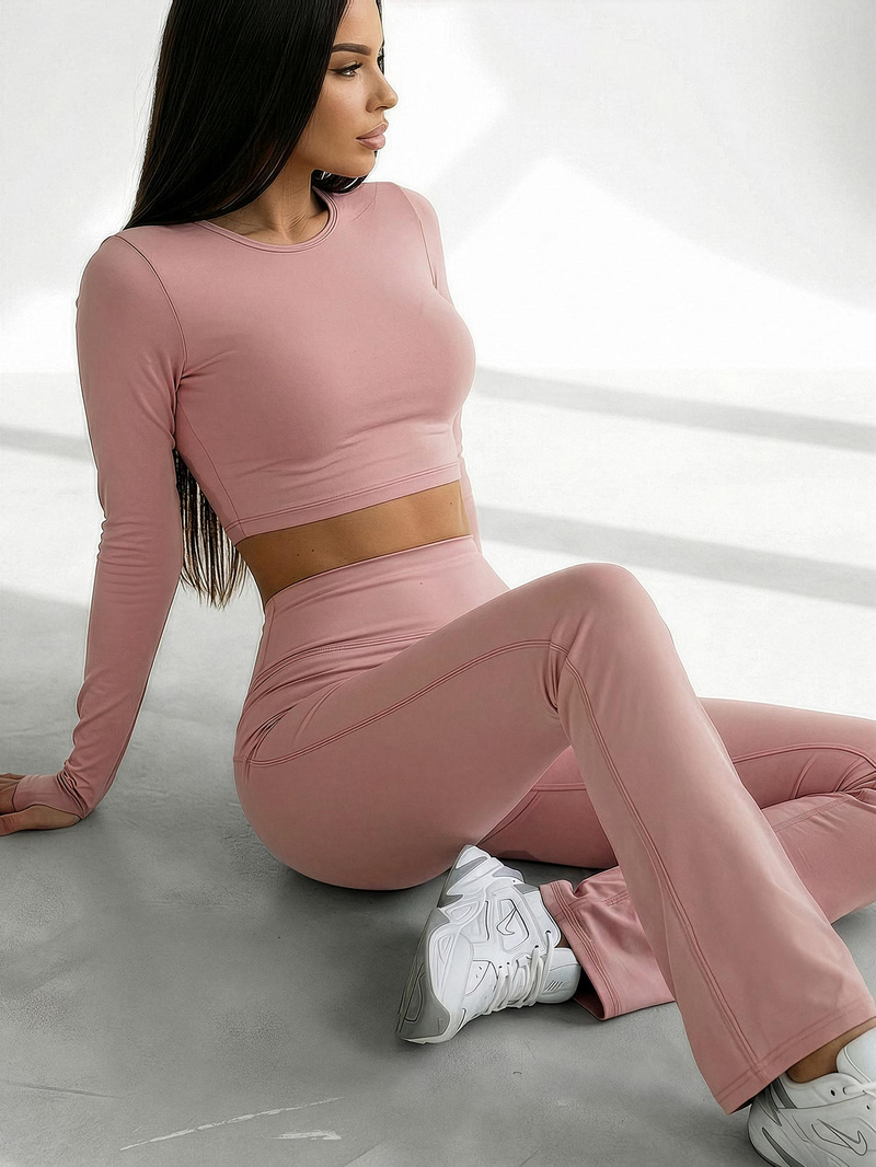 Women's leggings with wide legs - powder pink OZONEE JS/17K588/7Z