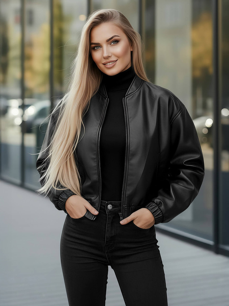 Women's Leather Jacket - Black OZONEE JS/11Z8281
