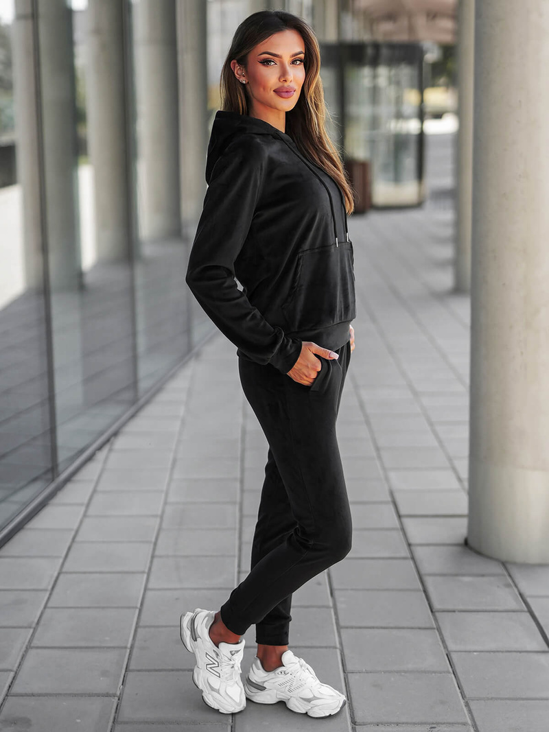 Women's Velour Tracksuit Set - Black OZONEE O/8C1175/3