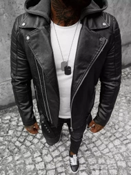 Men's Leather Jacket - Black OZONEE JS/11Z8005