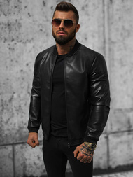Men's Leather Jacket - Black OZONEE JS/11Z8015