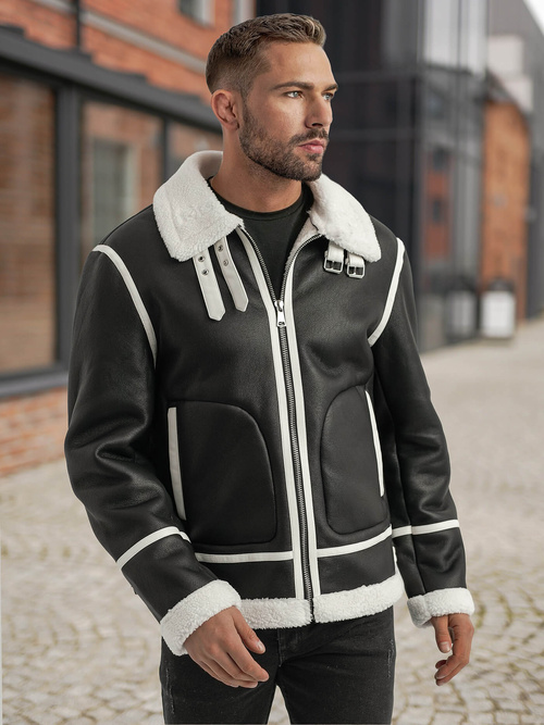 Men's Leather Jacket - Black OZONEE JS/11Z8270