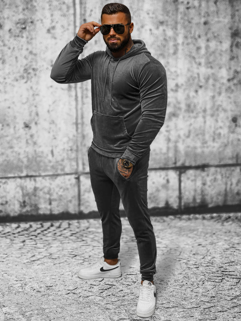 Men's Velour Tracksuit - Anthracite OZONEE JS/8C1171/6