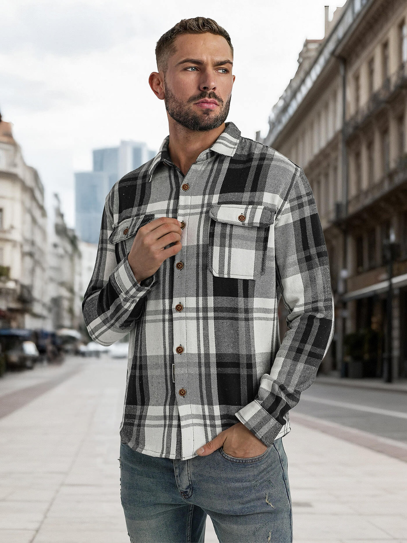 Men's Shirt - Black-White OZONEE NB/MC728N/3