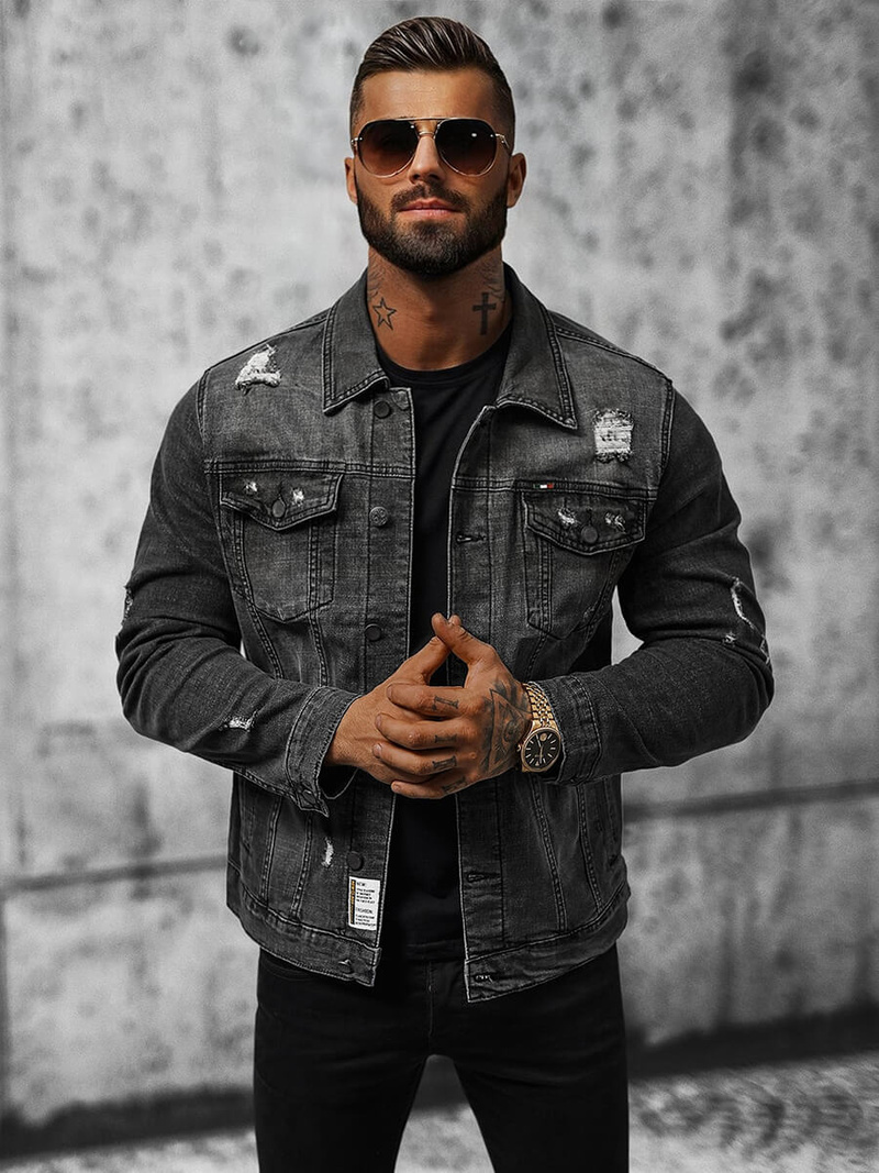 Men's Denim Jacket Black OZONEE NB/MJ515N