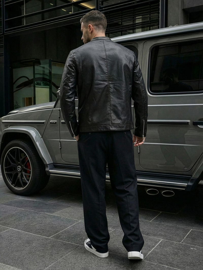 Men's Leather Jacket - Black OZONEE JS/11Z8021