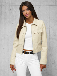 Women's Leather Jacket Beige OZONEE O/G117Z