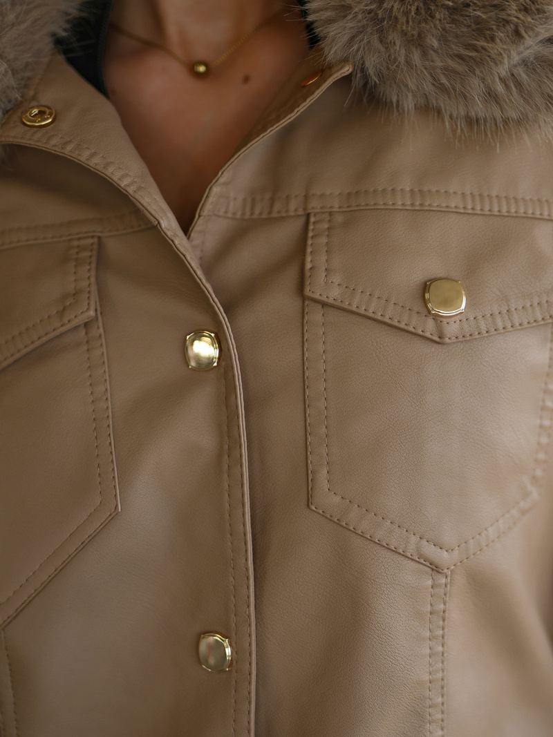 Women's Leather Jacket - Beige OZONEE JS/61M8513/84