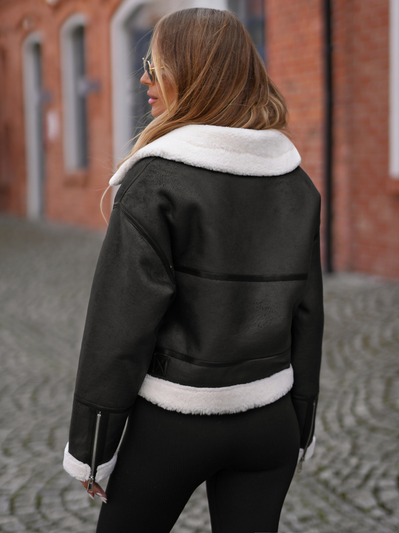 Women's Leather Jacket Black OZONEE JS/11Z8256