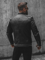 Men's Leather Jacket - Black OZONEE JS/11Z8007Z
