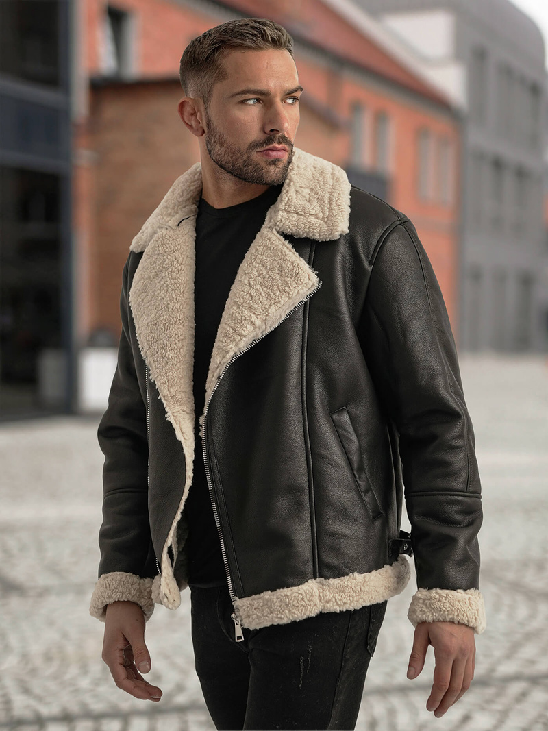 Men's Leather Jacket - Black OZONEE JS/11Z8273