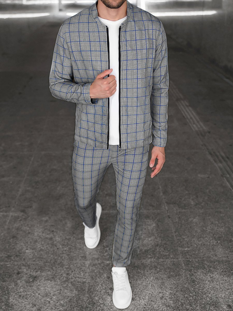 Men's set - jacket and chino pants Grey-Blue OZONEE DJ/5619