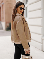 Women's Leather Jacket Beige OZONEE JS/11Z8176