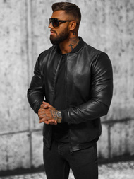 Men's Leather Jacket - Black OZONEE JS/11Z8107