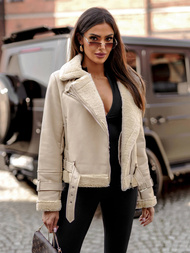 Women's Leather Jacket Beige OZONEE JS/11Z8177