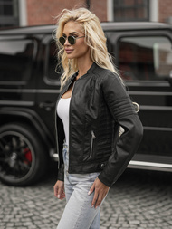 Women's Leather Jacket - Black OZONEE JS/11Z8203