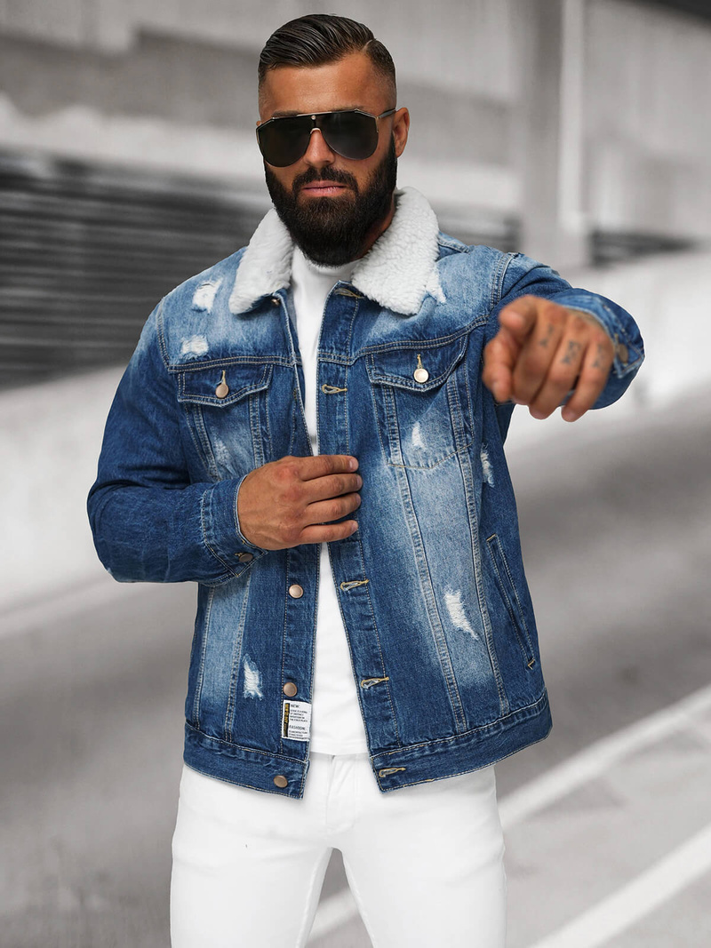 Men's Denim Jacket Sherpa Blue OZONEE NB/MJ502BZ
