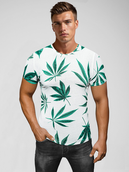 Men's T-shirt - White-Green OZONEE O/BL54Z