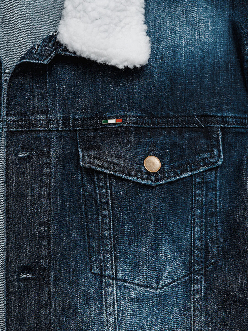 Men's Denim Jacket Sherpa Dark Blue OZONEE NB/MJ516BSZ