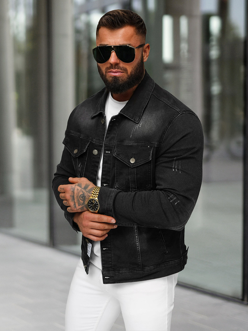 Men's Denim Jacket Black OZONEE NB/MJ514N