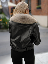 Women's Leather Jacket - Black-Beige OZONEE JS/61M8511/392B