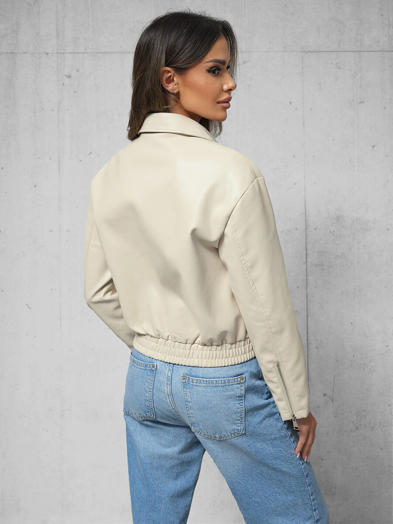 Women's Leather Jacket Beige OZONEE O/G116