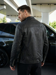 Men's Leather Jacket - Black OZONEE JS/11Z8066