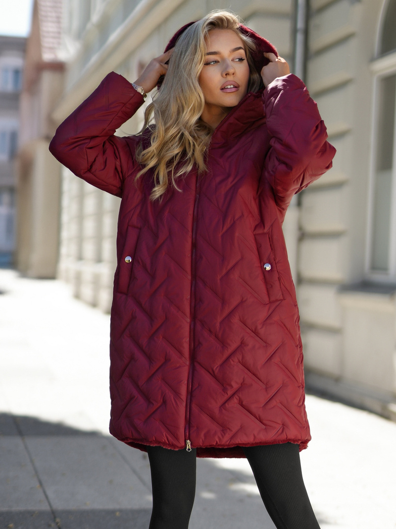 Women's long winter jacket - burgundy OZONEE JS/5M3352/1