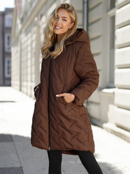 Women's long winter jacket - chocolate OZONEE JS/5M3352/158